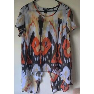 Ashley‎ Stewart Women's 14/16  Butterfly Back Sheer Short Sleeve Round Neck Top